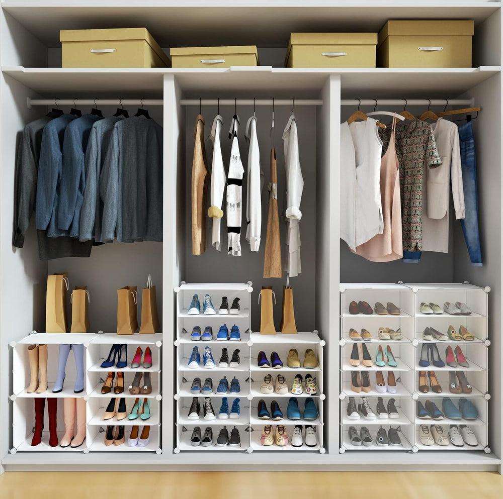 Shoe Rack Organizer, 48 Pair Shoe Storage Cabinet with Door Expandable Plasti...