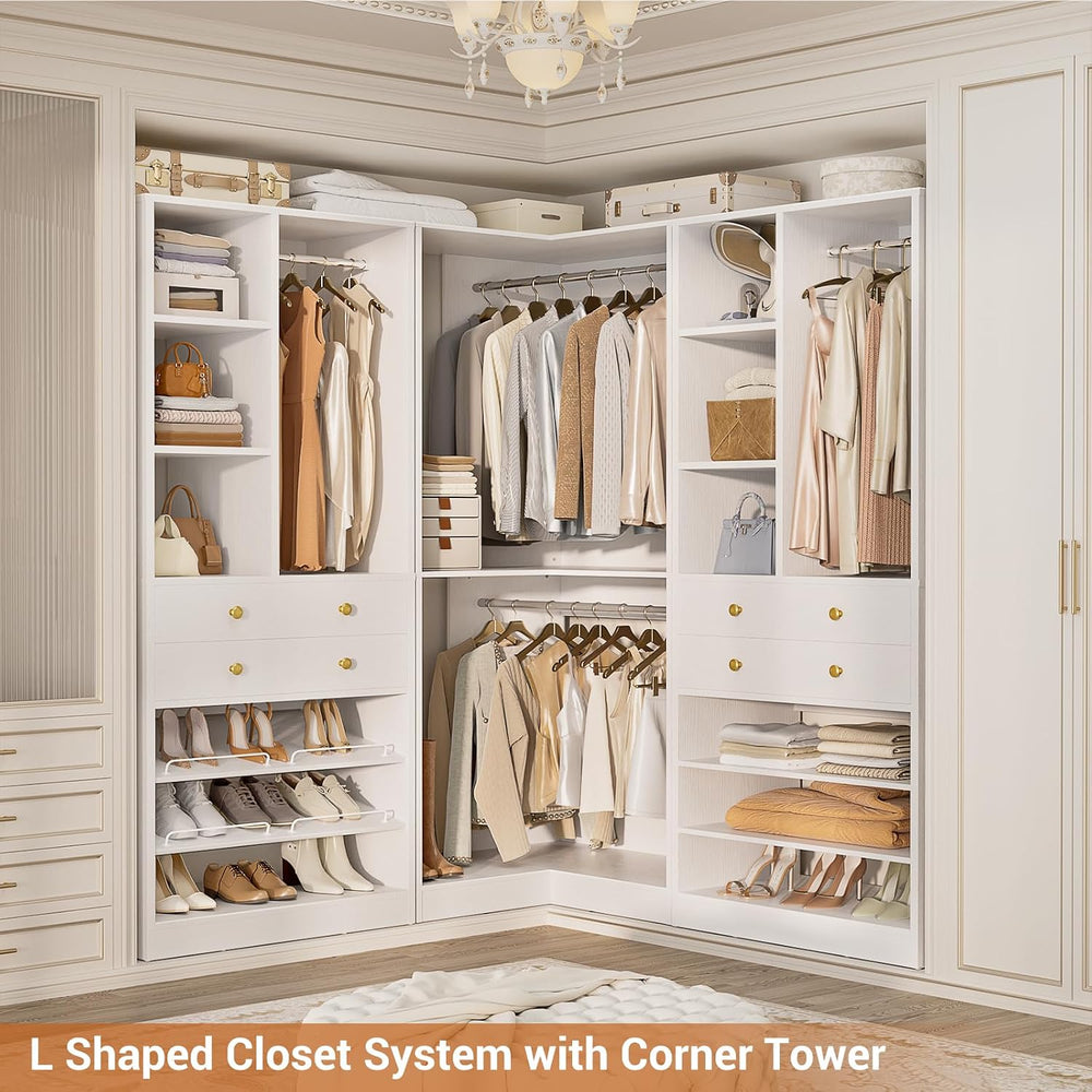 Besiost Closet System with 4 Drawers and Hanging Rods, 59.5"L / 87"...