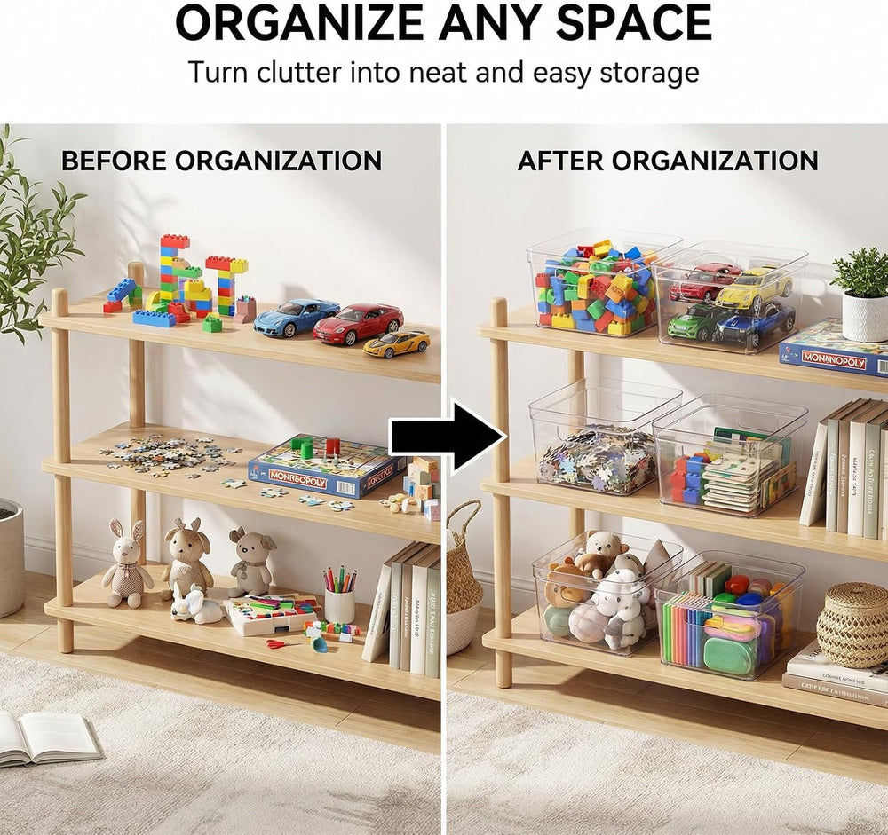 MOONEDGE 6-Pack 10x10x6 Clear Plastic Cube Storage Bins with Handles
