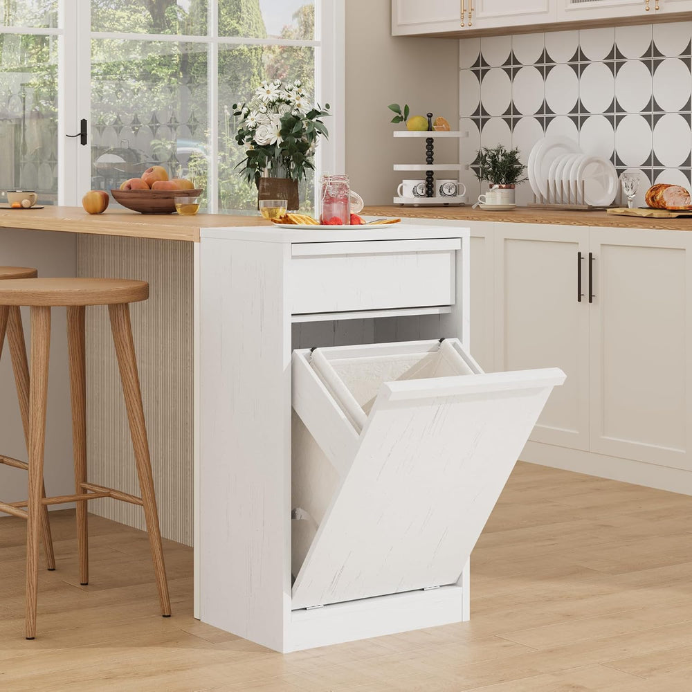 IDEALHOUSE Single Tilt-Out Laundry Hamper Cabinet, 10gal Trash Can Cabinet