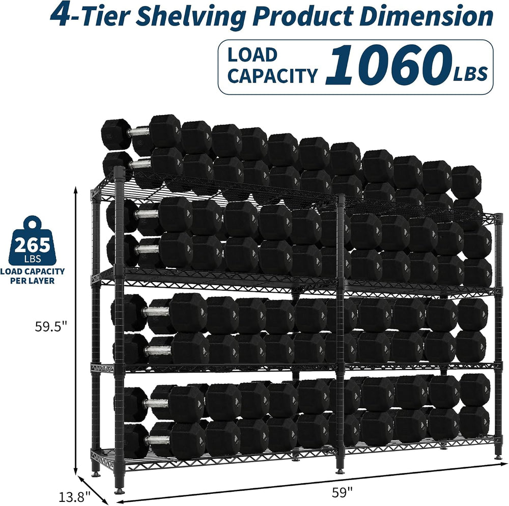 Garvee Metal Storage Shelves 4-Tier, Wire Shelving Rack 59"Wx13.8"D...