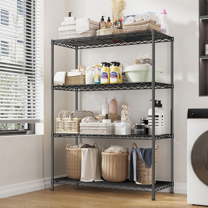 Xcity Storage Shelves, 4 Tier Heavy Duty Metal Shelving Unit with Wheels, 1600 LBS Adjustable Steel Wire Shelf for Commercial, Pantry, Kitchen, Garage, 18" D x 36" W x 60" H, Black