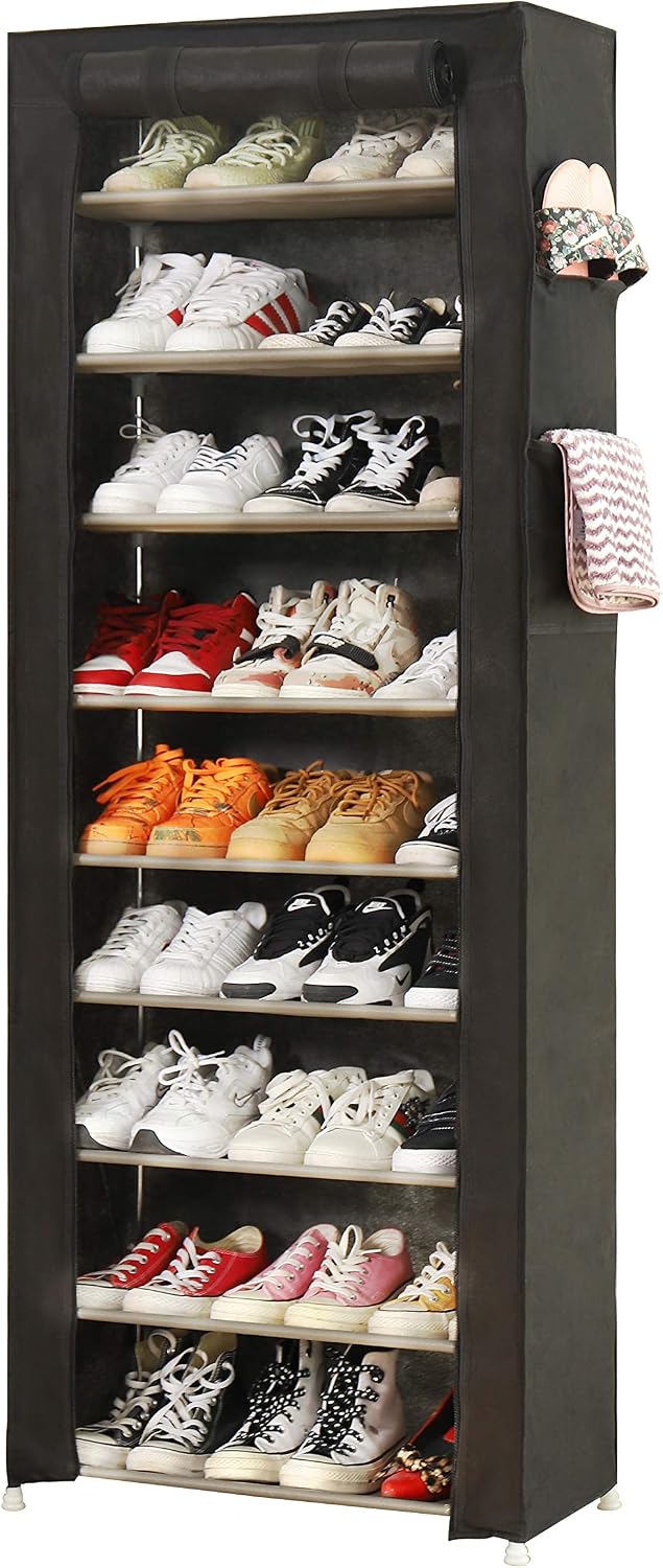 9-Tier Shoe Storage Organizer with Dustproof Cover - Closet Cabinet Shelf Hol...