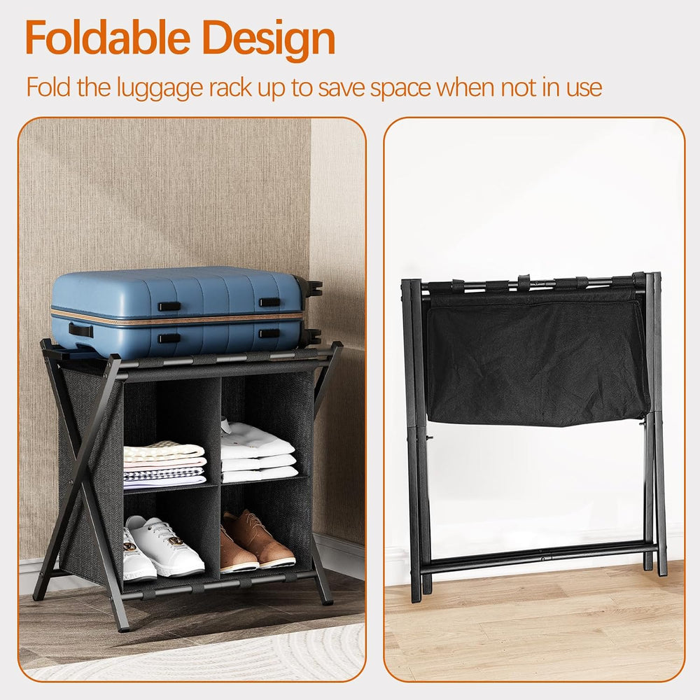 Huhote Luggage Rack for Guest Room, Set of 2, Folding Suitcase Stand with Fab...