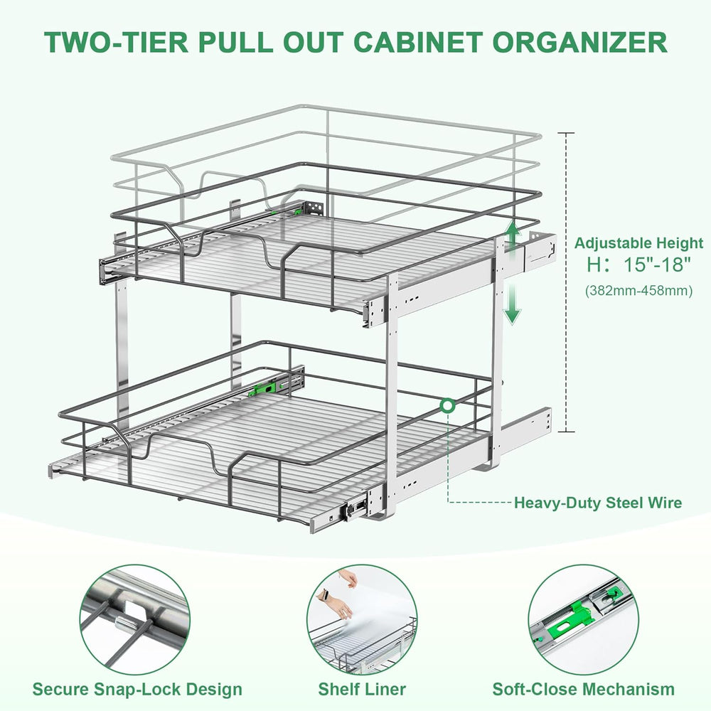 2-Tier Pull Out Cabinet Organizer (20" W x 22" D)