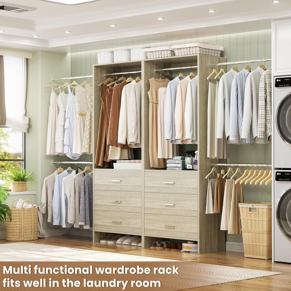 Aheaplus Closet System with Drawers and Rods, Set of 2,White Oak