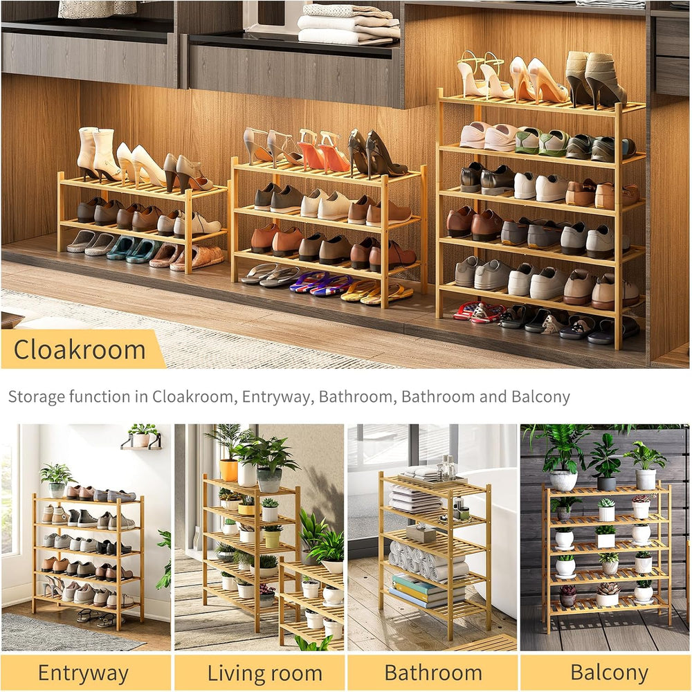 5-Tier Bamboo Shoe Rack for Entryway, Stackable | Heavy Duty | Multi-Function...