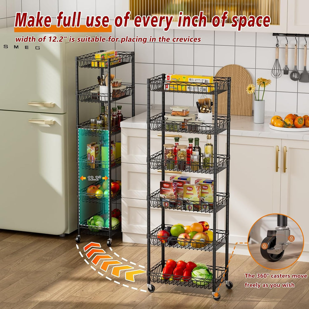 Basket Shelves Closet Rack with Wheels Metal Pantry Wire Shelf Unit