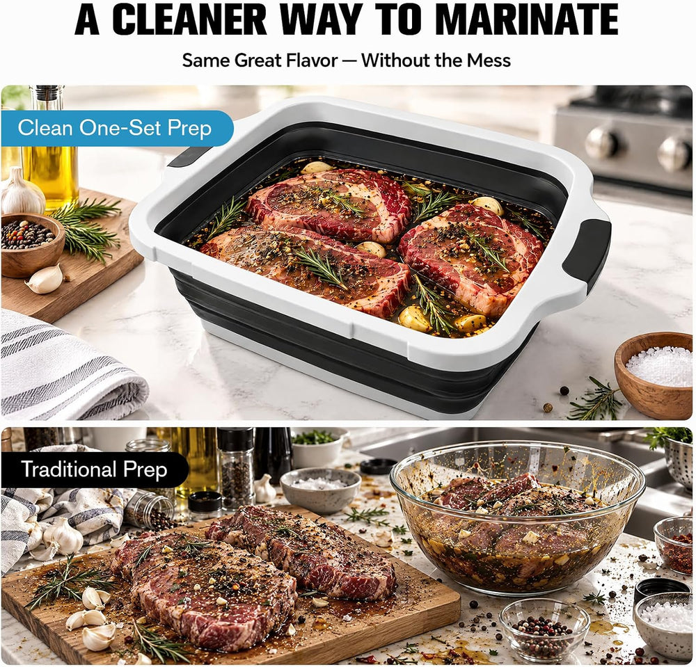 XL Collapsible BBQ Prep Tub with Lid, Portable Meat Marinating Container