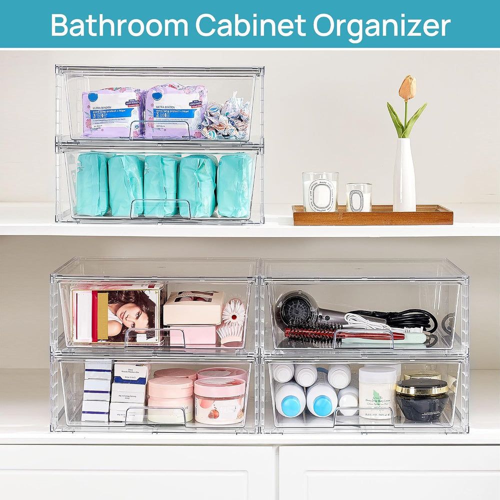 Vtopmart 3 Pack Large Clear Stackable Storage Drawers for Closet, Pantry