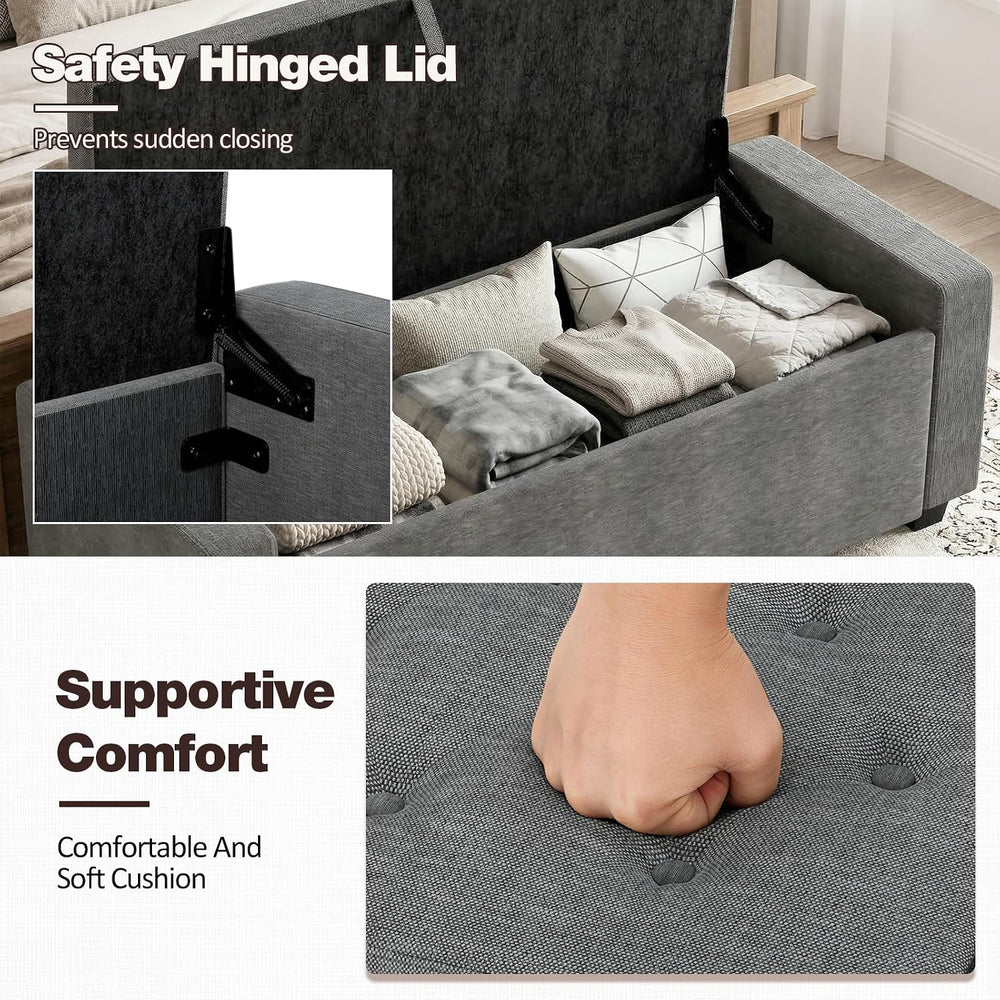 48" Storage Ottoman Bench, Dark Gray