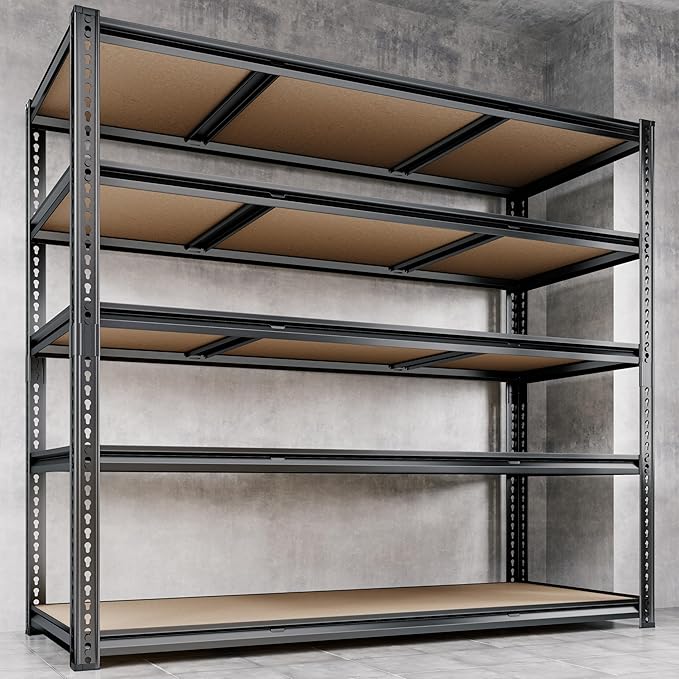 48"W Garage Shelving, 3050LBS Storage Shelves heavy duty, 5 Tier Metal S...