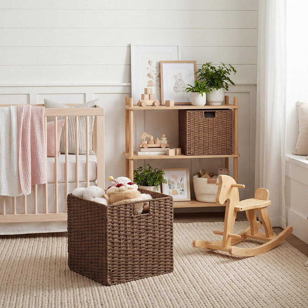 StorageWorks 13 inch Cube Storage Bins, Wicker Baskets for Storage, Brown