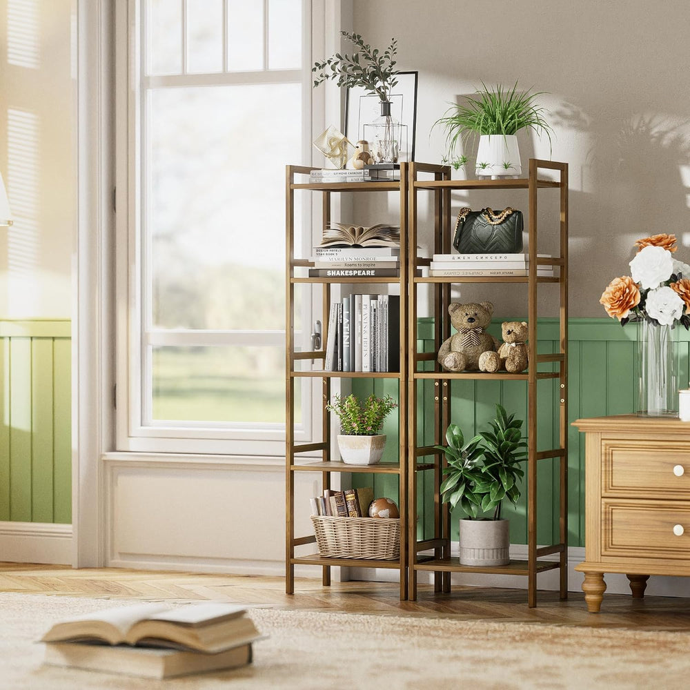 HITNET Bamboo Book Shelf, Tall Narrow Bookcase, Bathroom Shelving Unit 5 Tier...