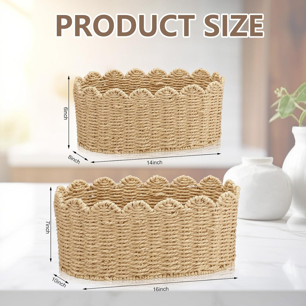 2 Pcs Scalloped Basket Set Hand-woven Baskets with Scalloped Design, 16 x 10 ...