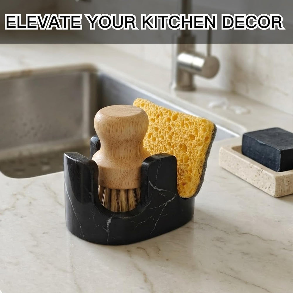 Black Marble Sponge Holder for Kitchen Sink, 2-in-1 Natural Stone Sponge &...