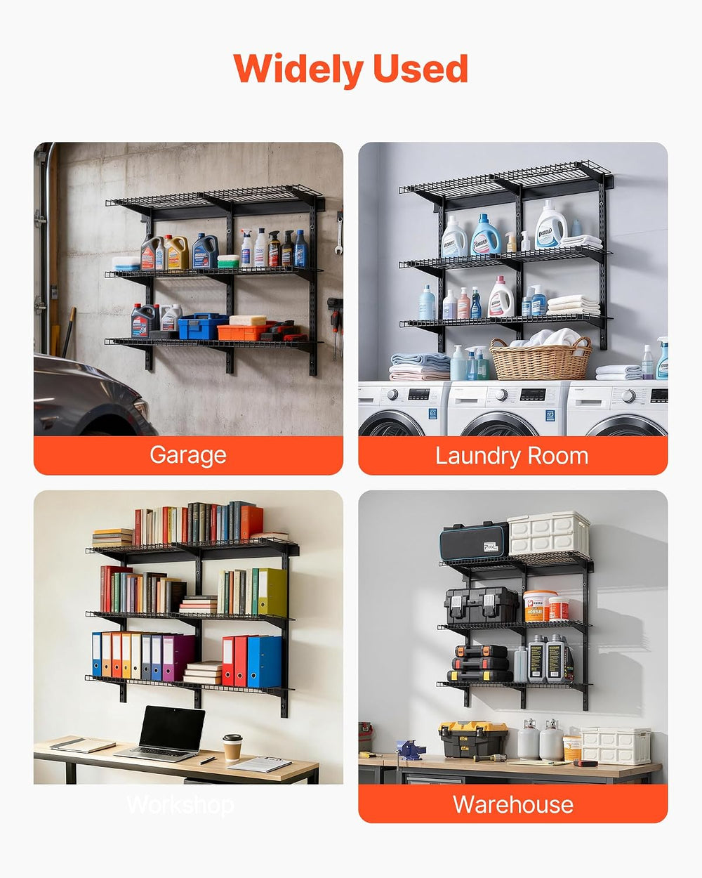 VEVOR 3-Tier Heavy Duty Wall Garage Shelving, 0.9 x 3 ft Steel Wall Mounted S...