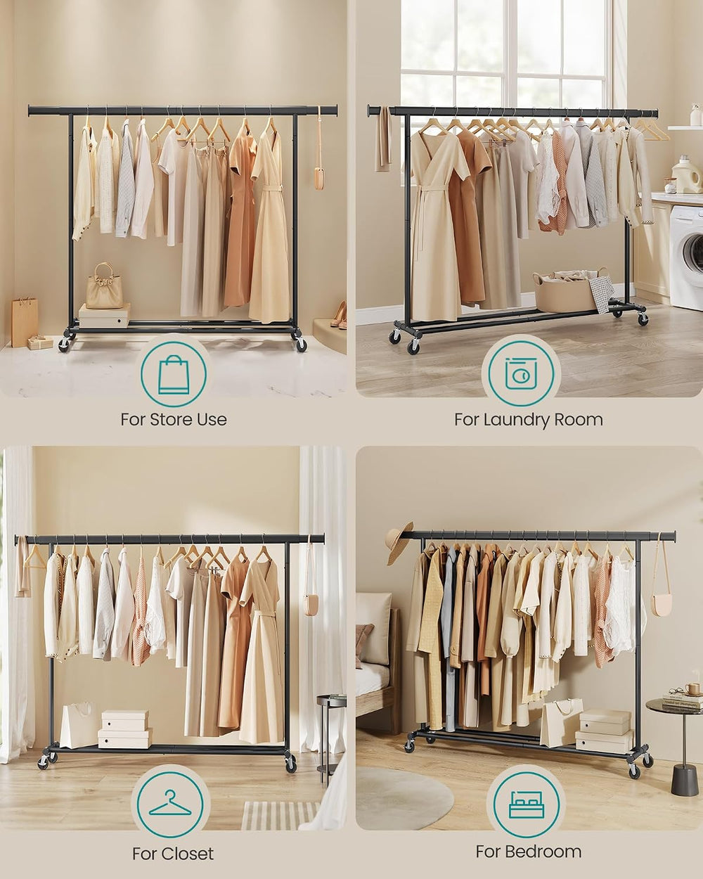 SONGMICS Clothes Rack with Wheels, Heavy-Duty, 330 lb Load Capacity
