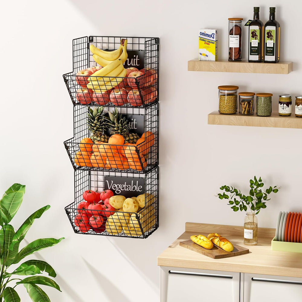 X-cosrack Metal Wire Basket Wall Mount, 3 Tier Wall Storage Basket Organizer ...