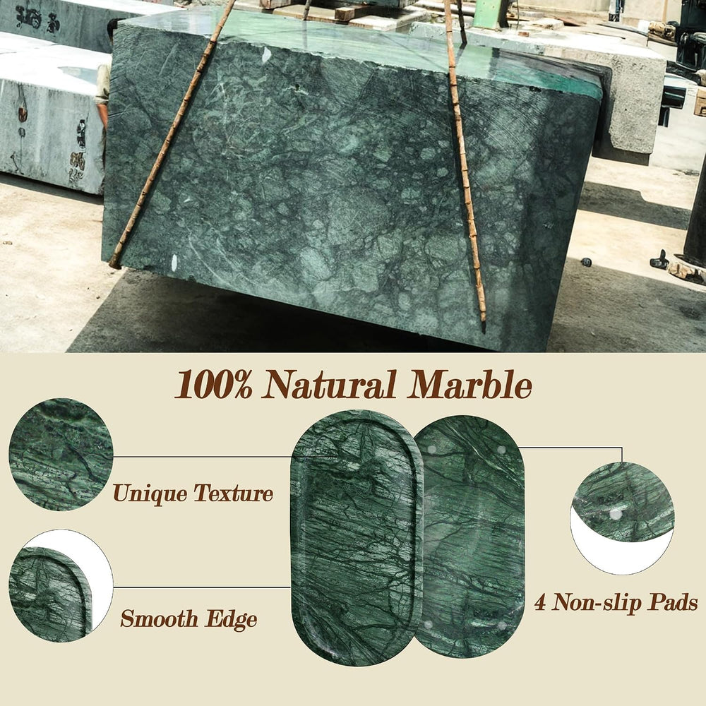 Genuine Real Natural Marble Tray for Bathroom, Luxury Indian Green Stone Vani...