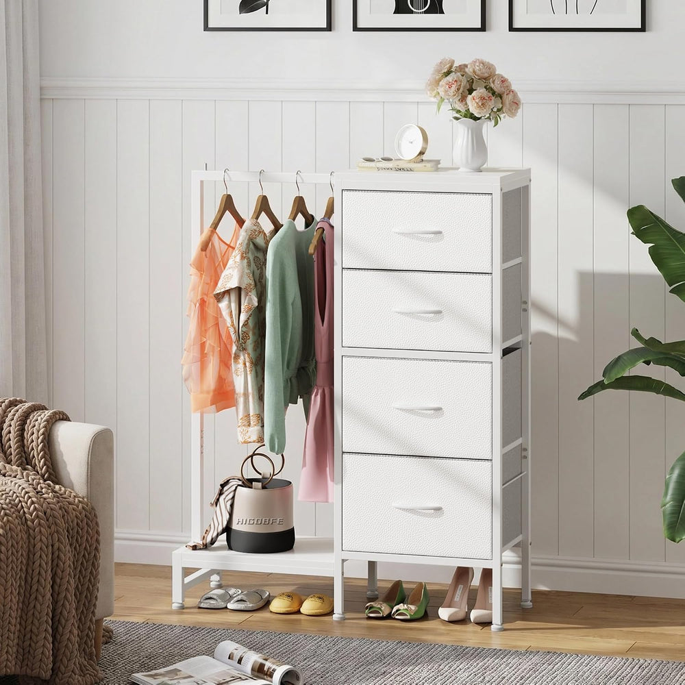 HIGDBFE Tall Dresser 44''H with Hanging Rack, 4 Drawers Small Closet ...