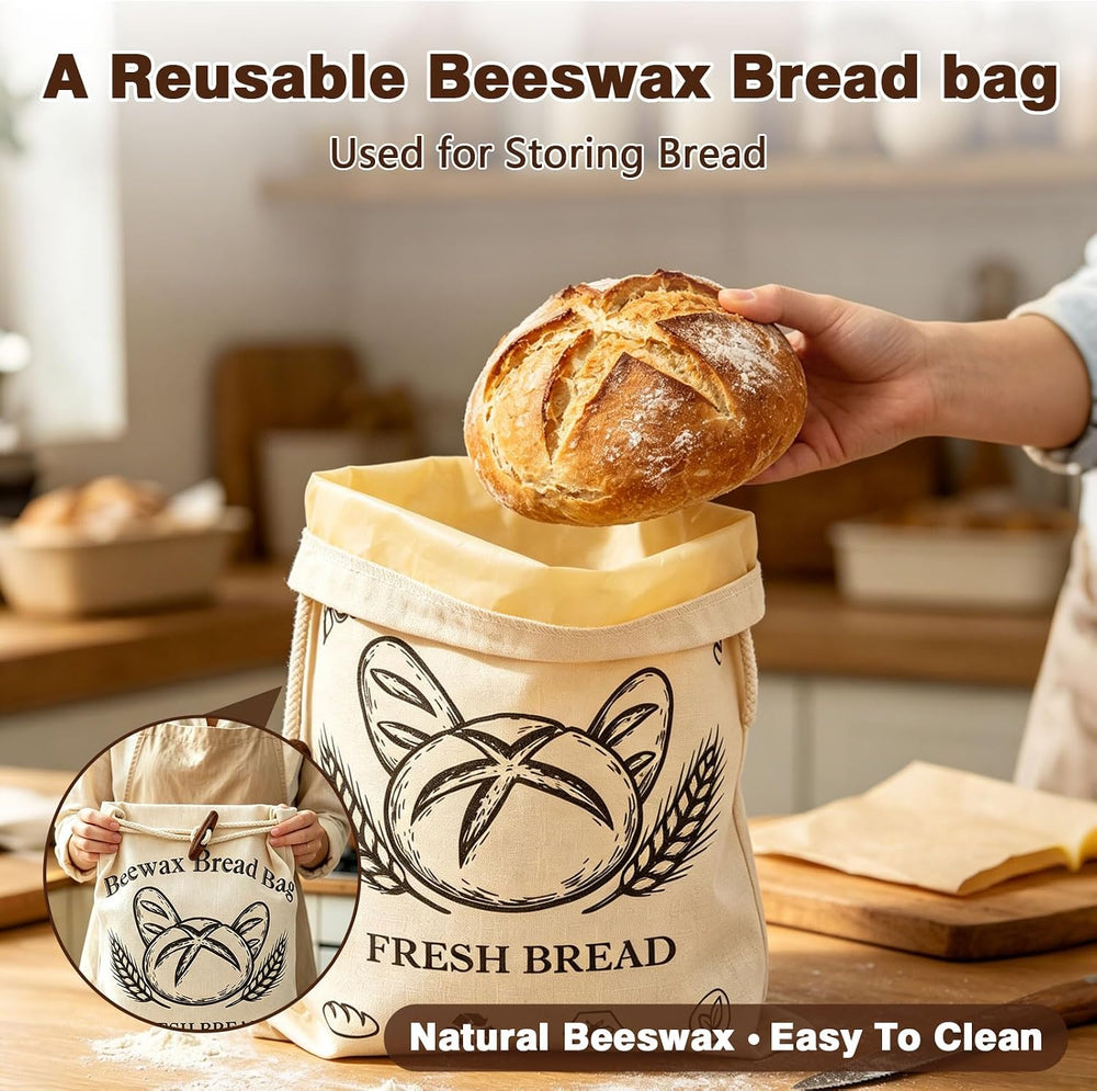 2-Pack Banneton Bread Proofing Basket with Beeswax Bread Bag & 4pcs liners