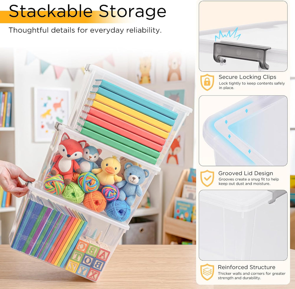 Citylife 6Packs 7.8Qt Plastic Storage Bins with Lids, Clear Organizer
