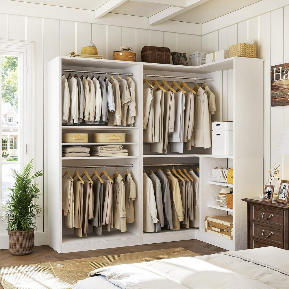 Unikito Corner Closet System, 72" L-Shaped Closet Organizer with 4 Hangi...
