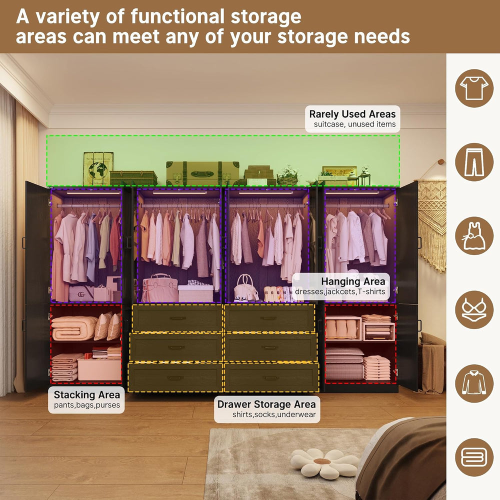 Hlivelood 75" Tall Farmhouse 8 Doors Armoire Wardrobe Closet with 6 Draw...