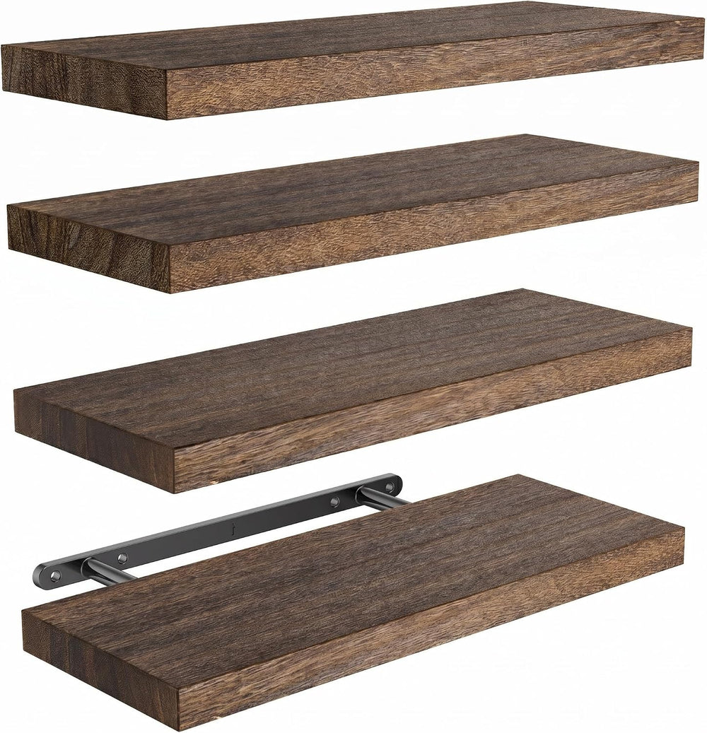 Amada Paulownia Wood Floating Shelves for Wall, Set of 4, Brown