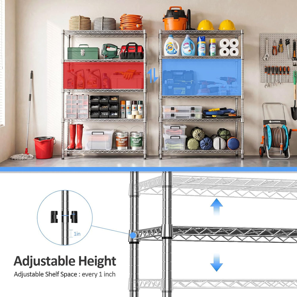 IZEUK Heavy Duty 5-Tier Wire Storage Rack, 1750 LBS Capacity Chrome Metal She...