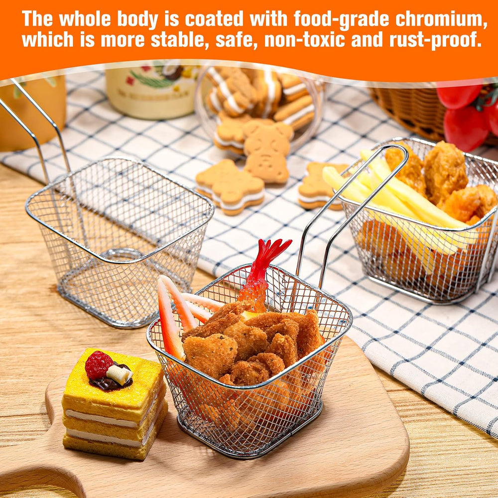 Potchen 220 Pcs Mini Square Fry Baskets, Metal Serving Baskets with Liners
