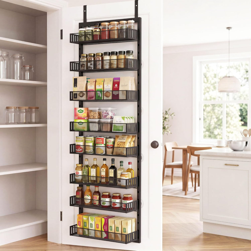 Over the Door Pantry Organizer, 8-Tier Heavy-Duty Door Spice Rack with Mesh B...