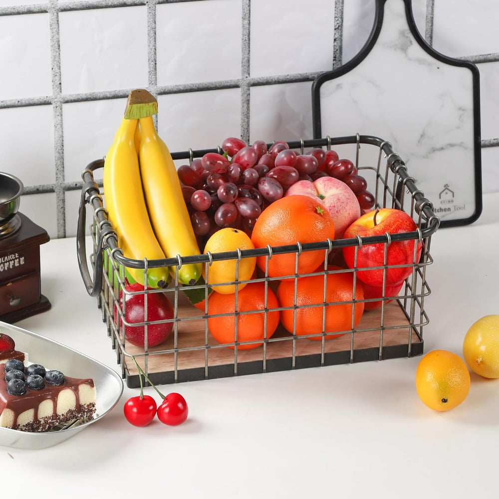 Set of 3 Rectangular Sturdy Hand Welded Farmhouse Metal Wire Basket with Rust...
