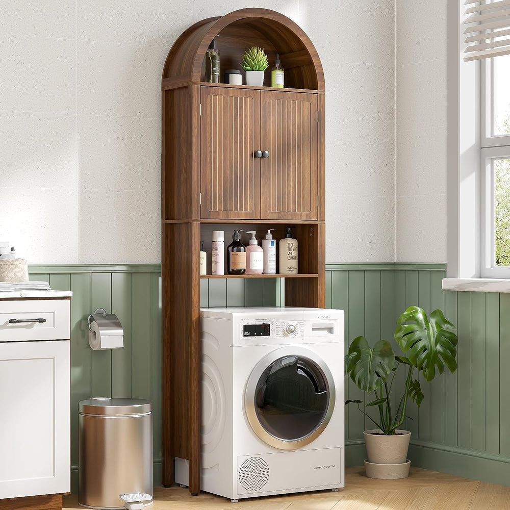 Arched Over The Toilet Storage Cabinet with Fluted Doors, Bathroom Shelf