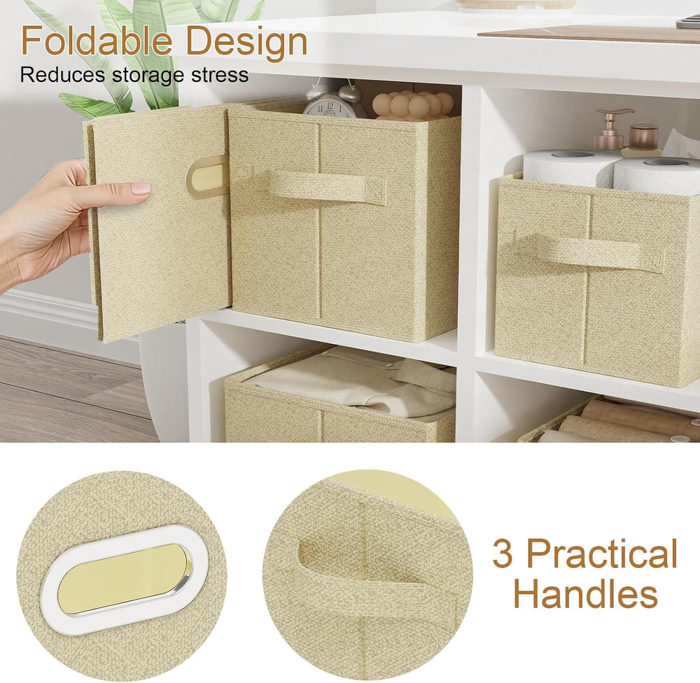 Storage Bins with Metal Grips,Grey and Beige,15x9.8x9.8in,4 Pack