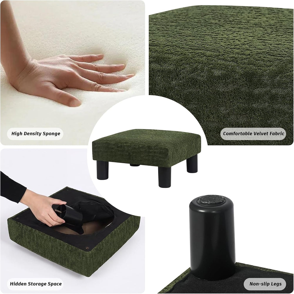 Joveco Small Foot Rest Stool Ottoman, 3D Velvet Square Upholstered Footstool ...