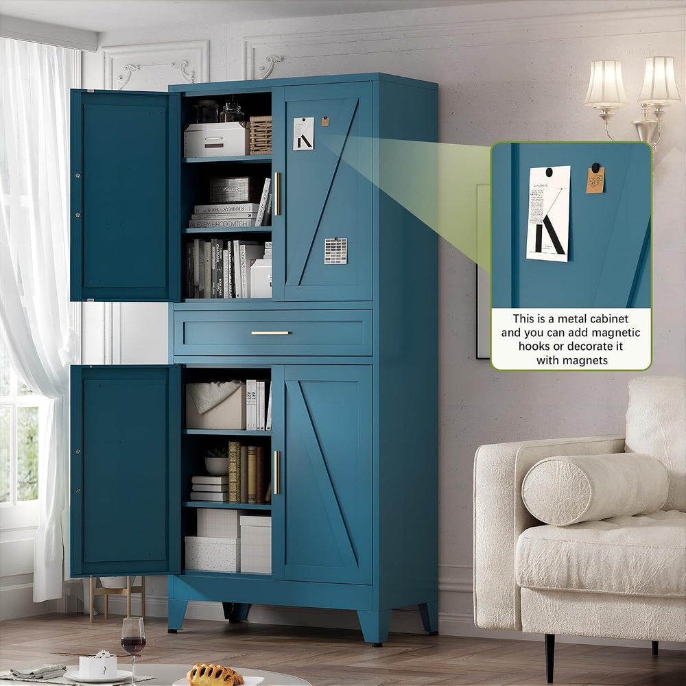 COFaR Farmhouse Storage Kitchen Pantry Cabinet with 4 Barn Door, 4 Adjustable...