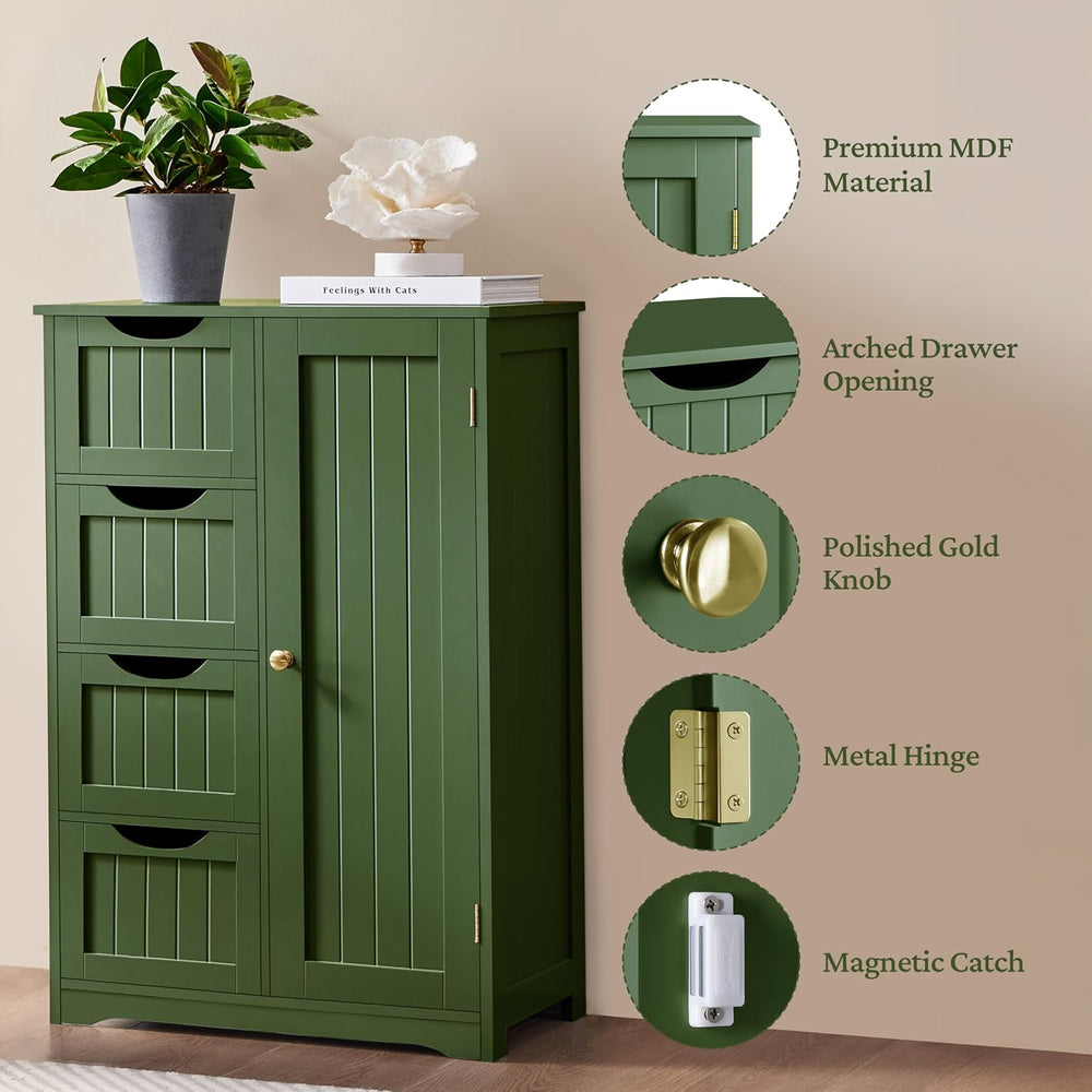 Yaheetech Small Bathroom Storage Cabinet with 4 Drawers & Door, Green