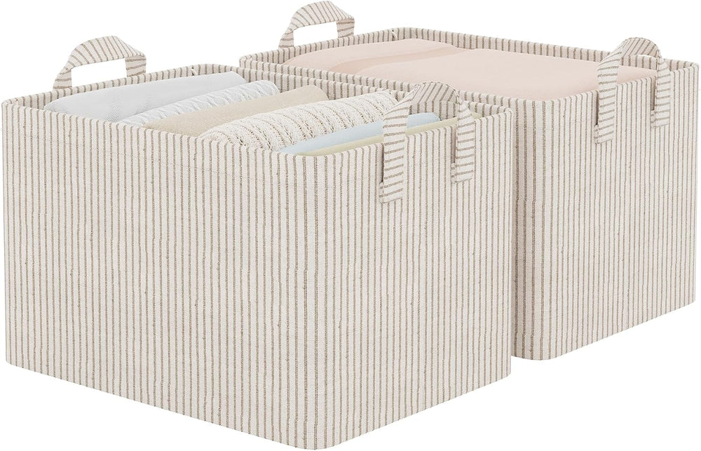 StorageWorks Fabric Storage Bins, Khaki & Beige Stripes, 2-Pack