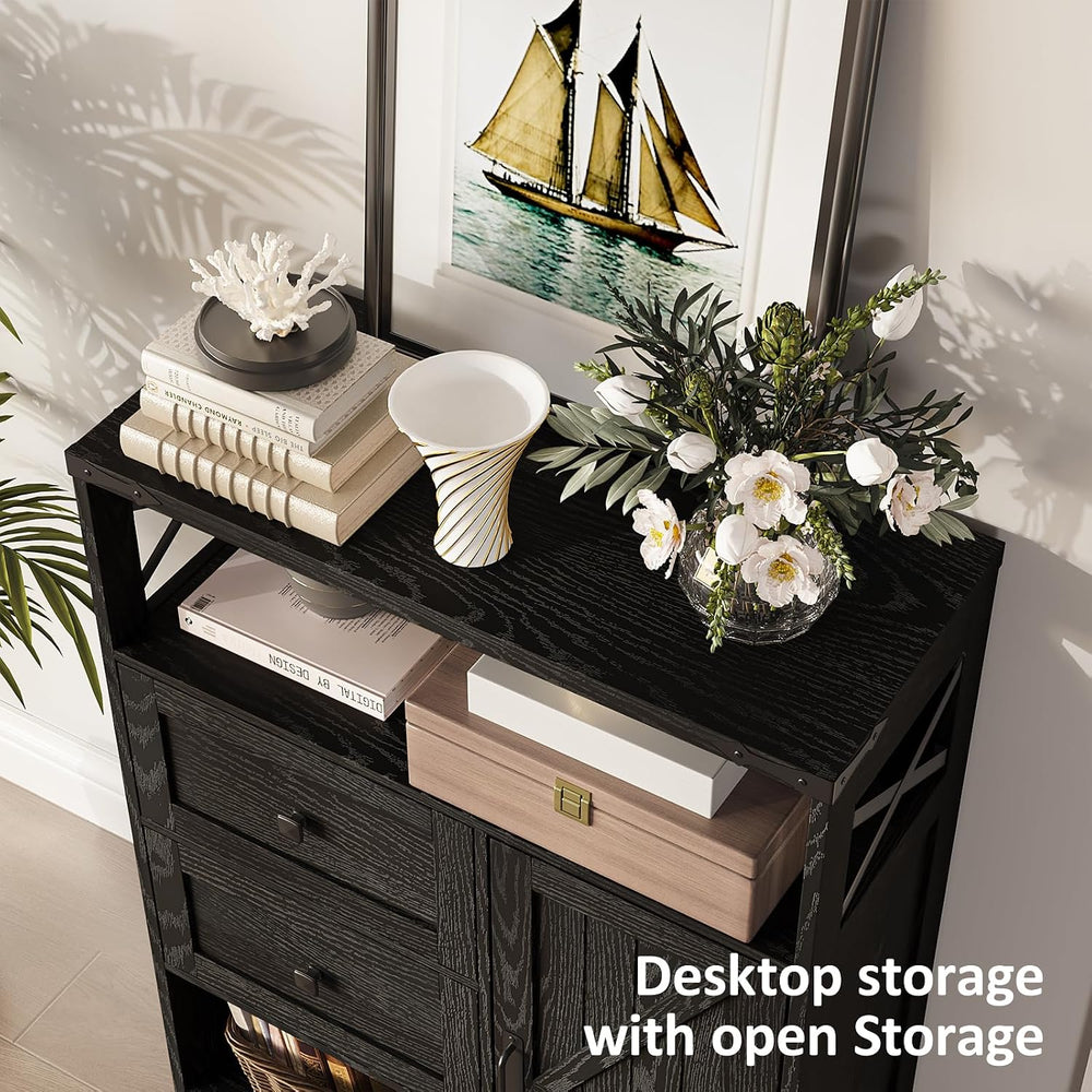 Fameill Farmhouse Storage Cabinet with 2 Drawers & Shelves,Black