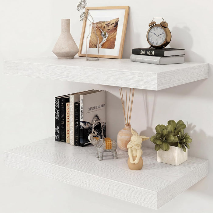 24" White Floating Shelves 12inch Deep Wall Shelf, Set of 2