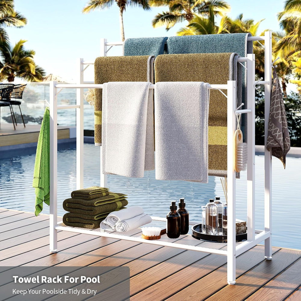 HavenlyYouth 3 Tier Free Standing Towel Rack, Pool Towel Rack with Metal Shel...