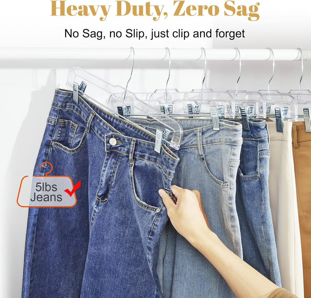 HOUSE DAY 200 Pack Plastic Skirt Hangers, 14'' Non Slip Clip Hangers