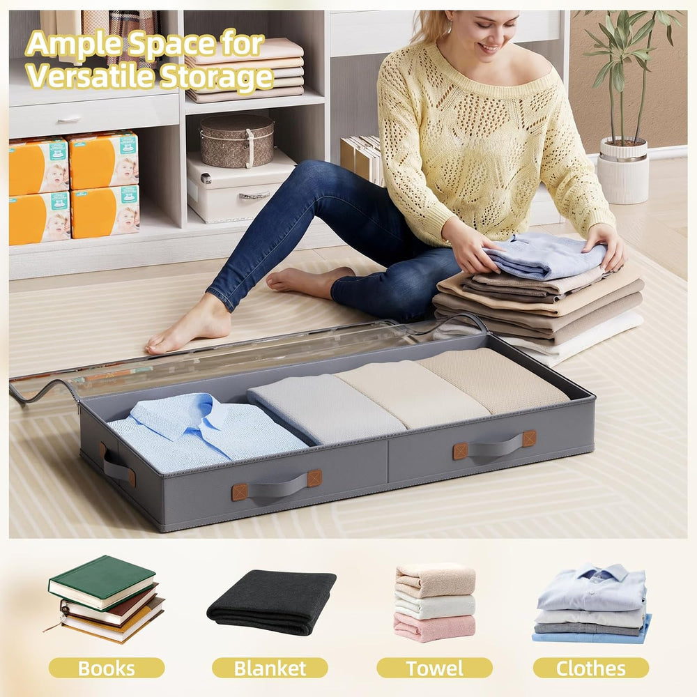 FHSQX Under Bed Storage Container 2Pack 3 Inches Low Profile Under-bed Organi...