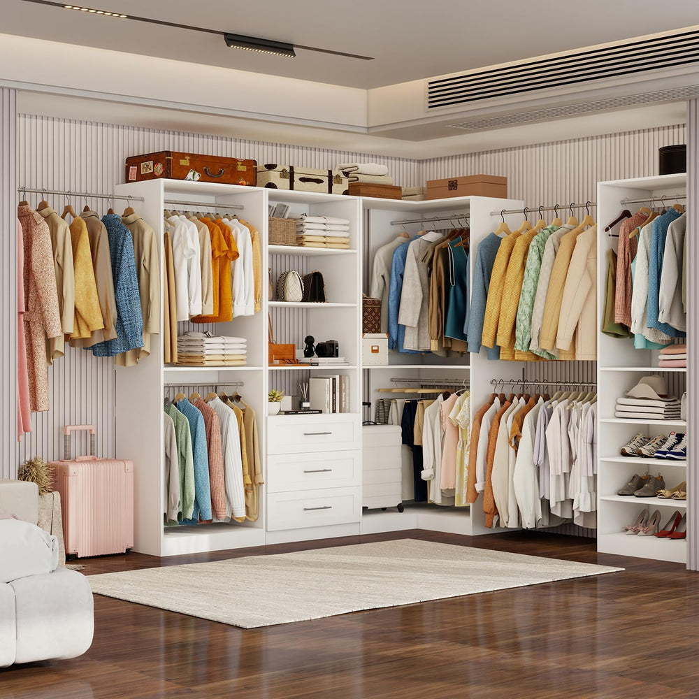 Closet Organizer System of 4 Sets with 3 Drawers, 9 Hanging Rods & 8 Shel...