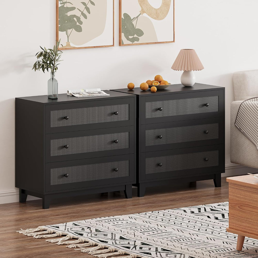 3 Drawer Dresser for Bedroom, Boho Small Natural Rattan Closet Dressers Chest...