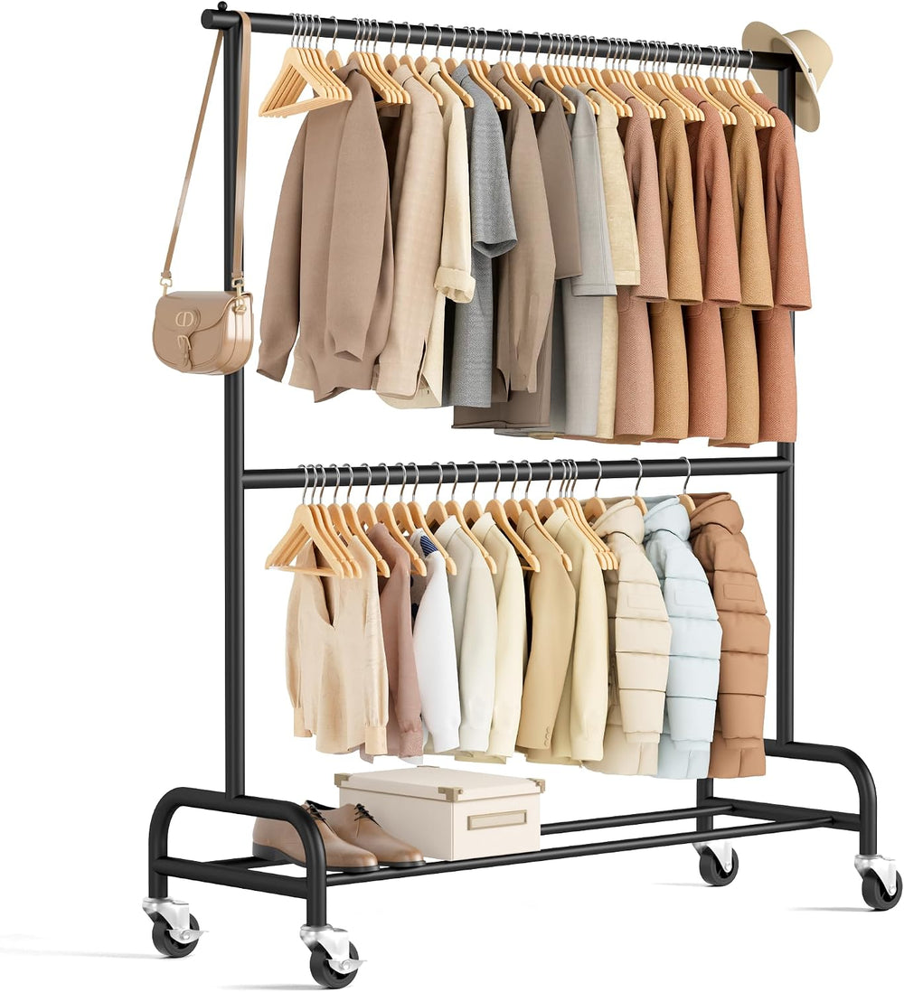MISSLO Heavy Duty Clothes Rack for Hanging Clothes Rolling Clothing Rack Heav...