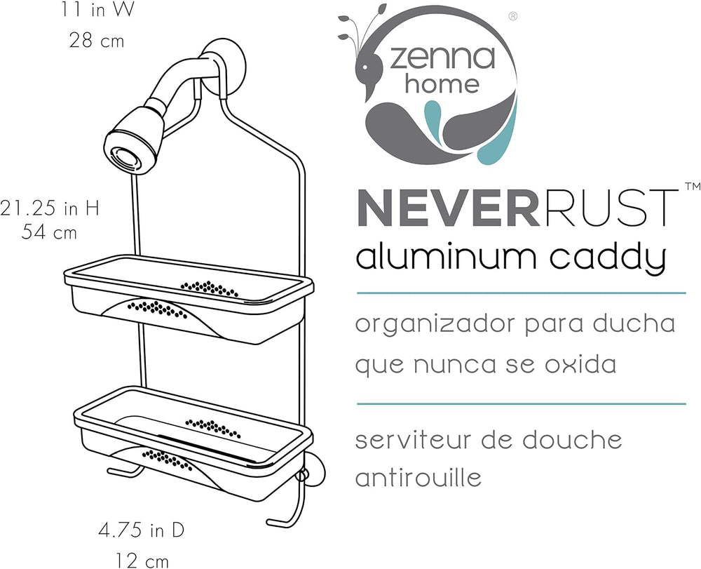 Zenna Home 7403ALK, NeverRust Aluminum Shower Caddy, Satin Chrome