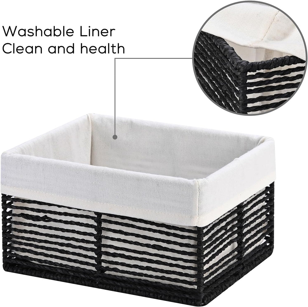 Vagusicc Wicker Storage Baskets, Hand-Woven Paper Rope Black Baskets for Stor...